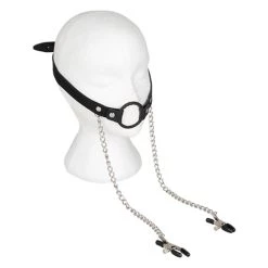 Best Sale 👍 Bondara Luxe Leather O-Ring Mouth Gag With Nipple Clamps 👍