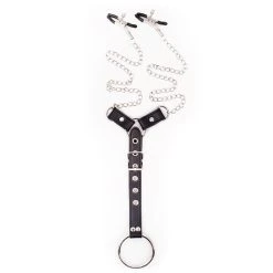 Wholesale ✔️ Bondara Dominator Faux Leather Chain Nipple Clamps & Cock Ring ✔️